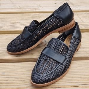 Franko Sarto 7 M Halton2 Black Weave flats loafers new